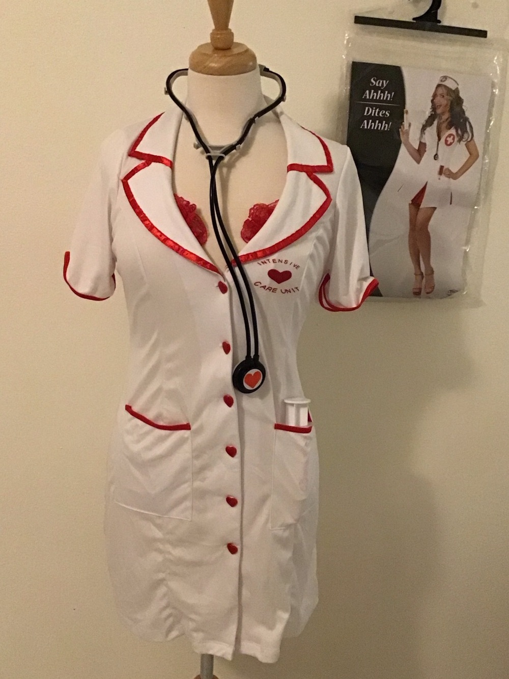 Leg Avenue White Nurse-Inspired Robe with Red Trim